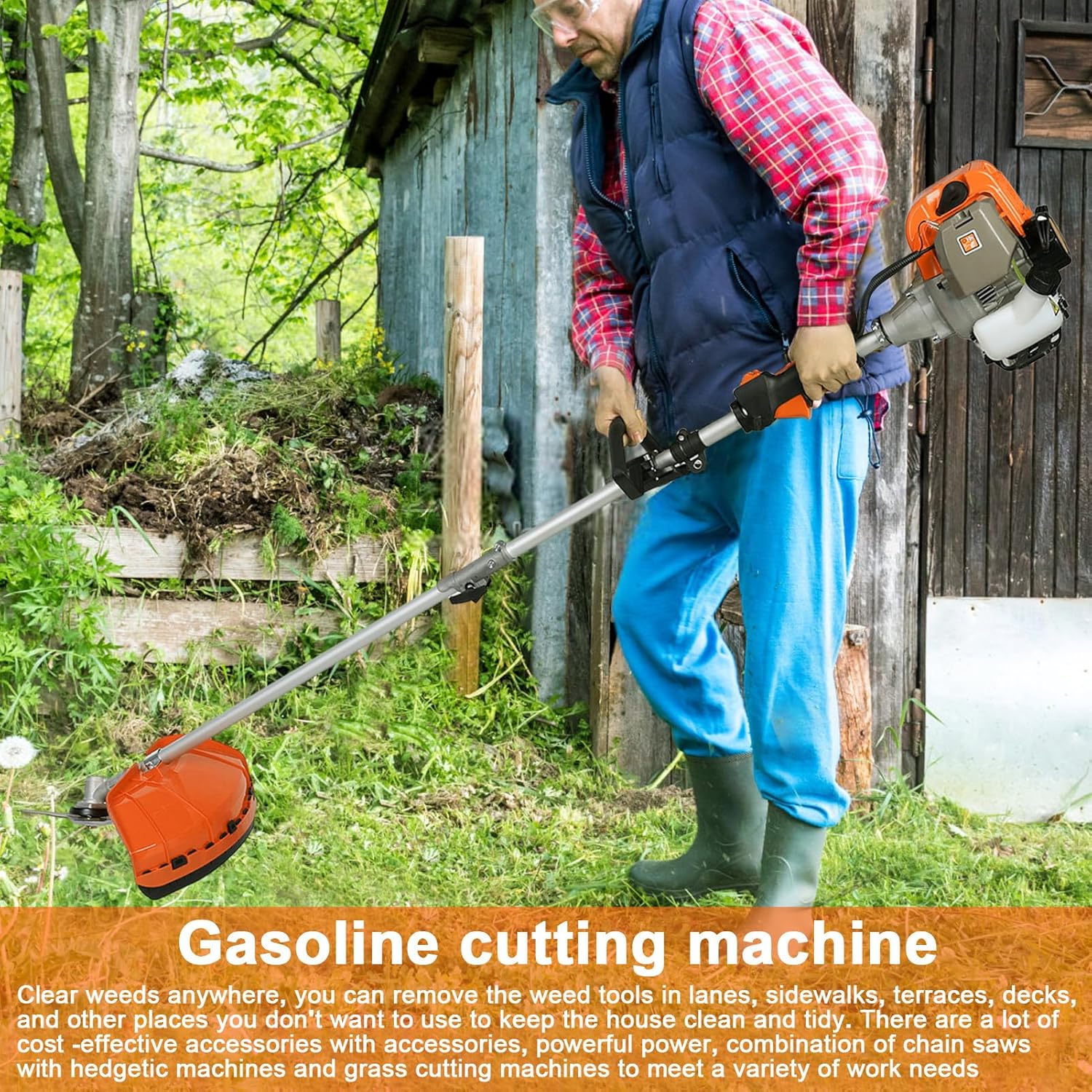 5 in 1 Rasenmäher 52CC Gas Unkrautschneider Akku-Heckenschere 2-Takt Freischneider Handheld Kettensäge Heckenschere Benzin Heckenschere Kettensäge Motorsense (Orange)