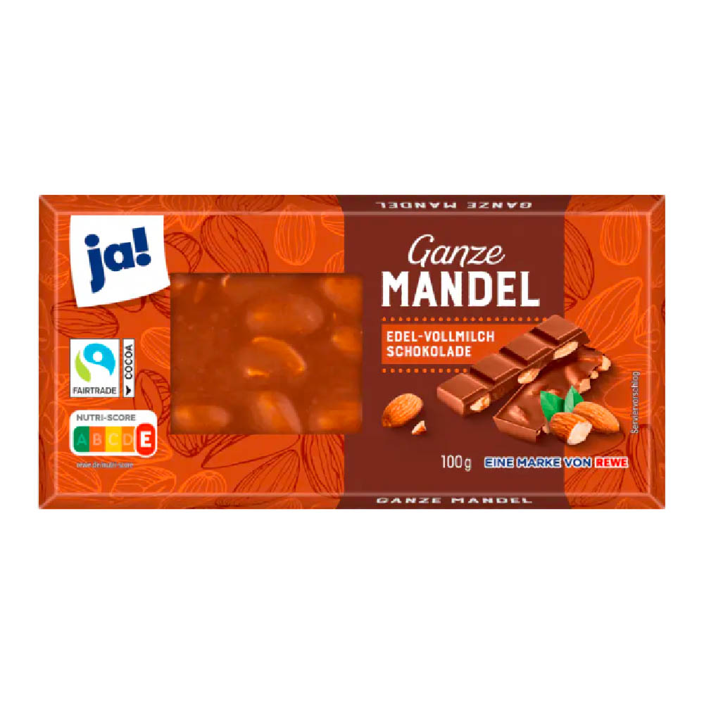 ja! Ganze Mandel Edel-Vollmilch Schokolade100g MHD:16.5.25