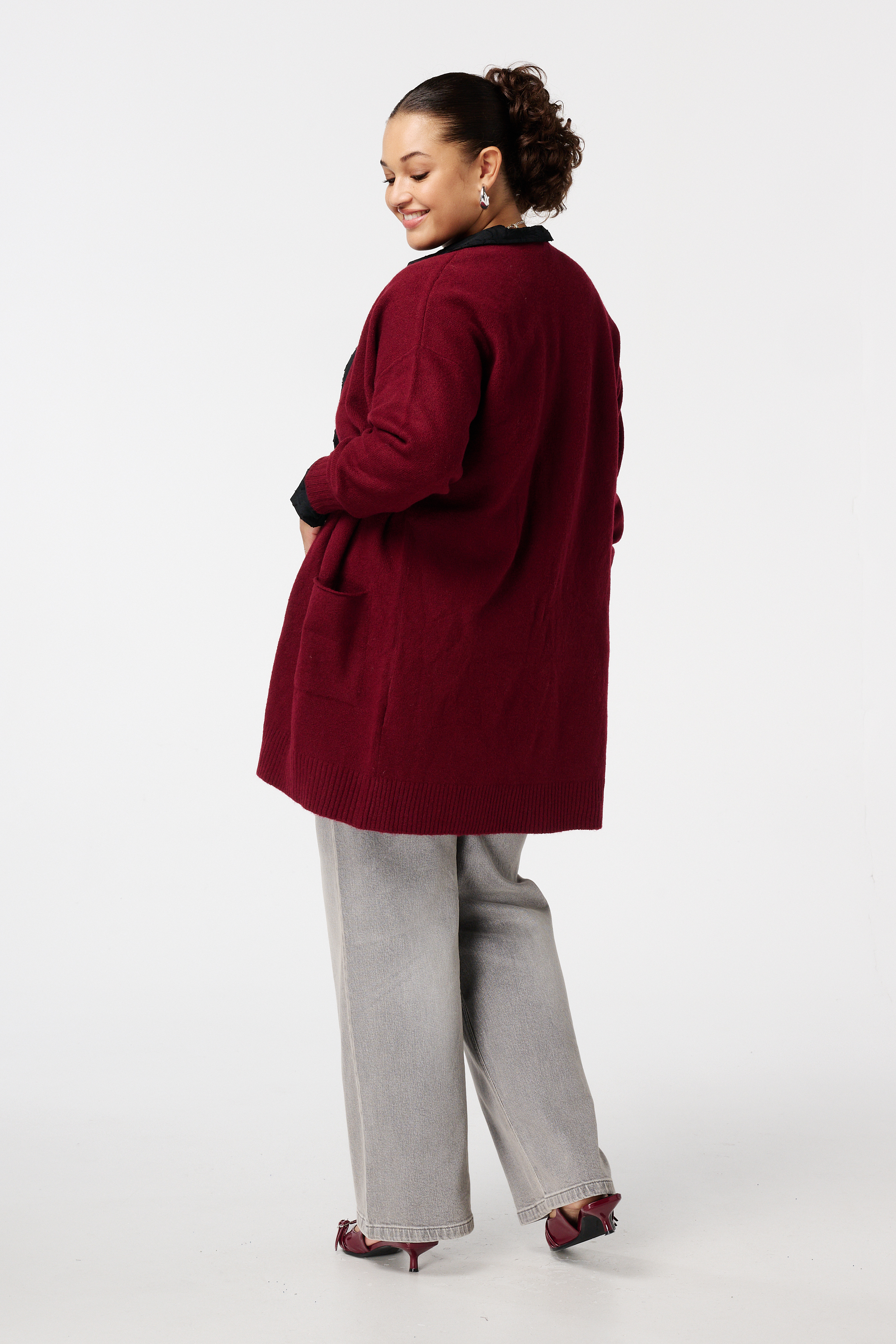 Halflang vest met steekzakken Donker rood