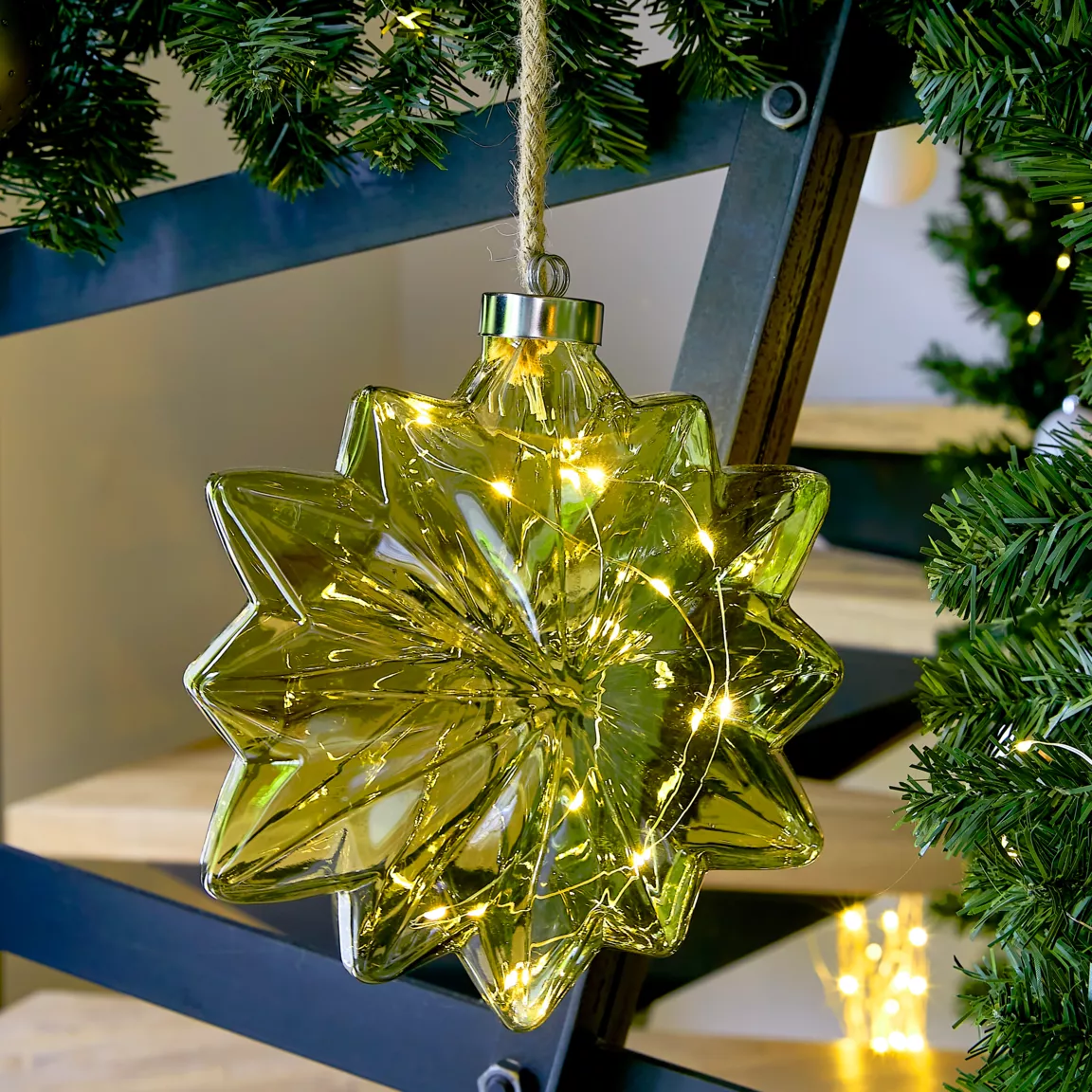 Fleur lumineuse en verre à piles 15 LED (D19 cm) Glacée Thé vert