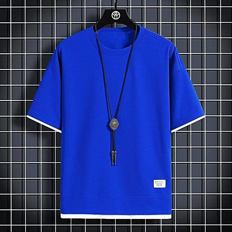 Acrius - T-shirt met ronde hals, elleboogmouwen en motief van een tweedelig appliqué met wafelmotief / T-shirt met korte mouwen en effen patroon