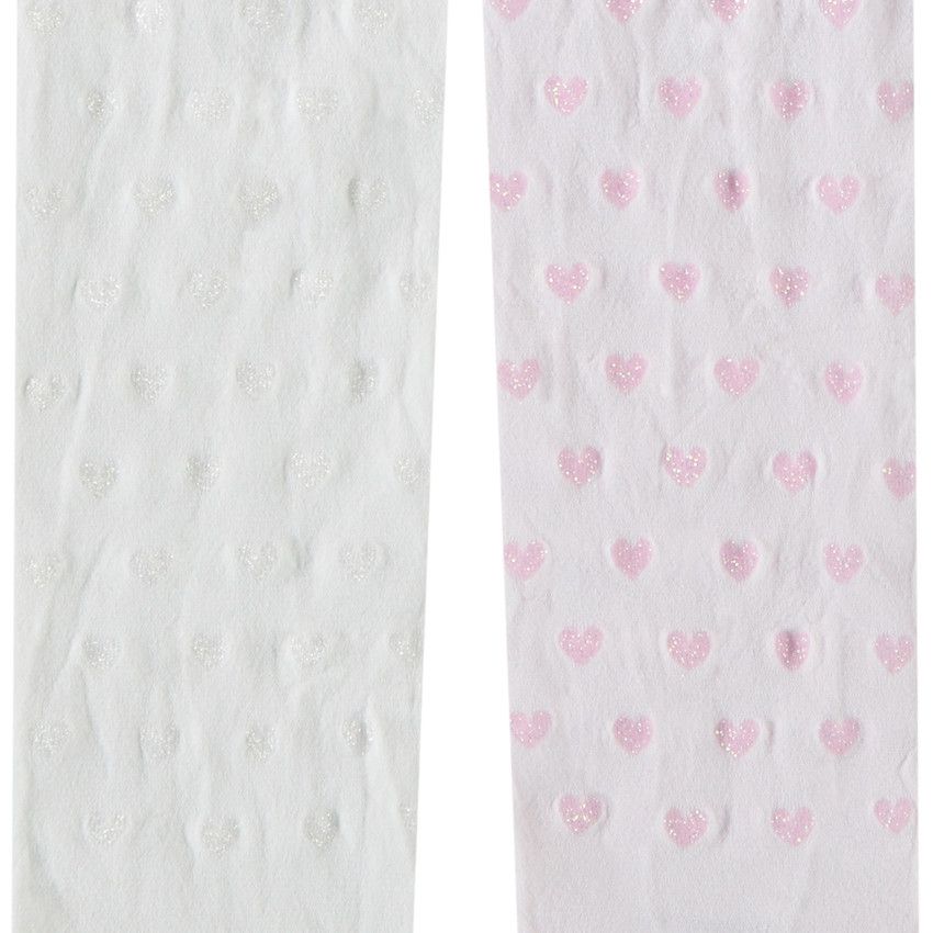 Lot de 2 collants fins motif cœurs pailletés pour bébé fille - Ecru