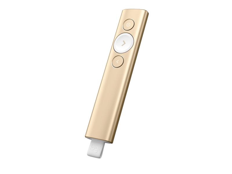 Logitech Presenter Spotlight Gold Innovative Presenterlösung im minimalistischen Design mit digitalem Laserpointer und 30m Reichweite