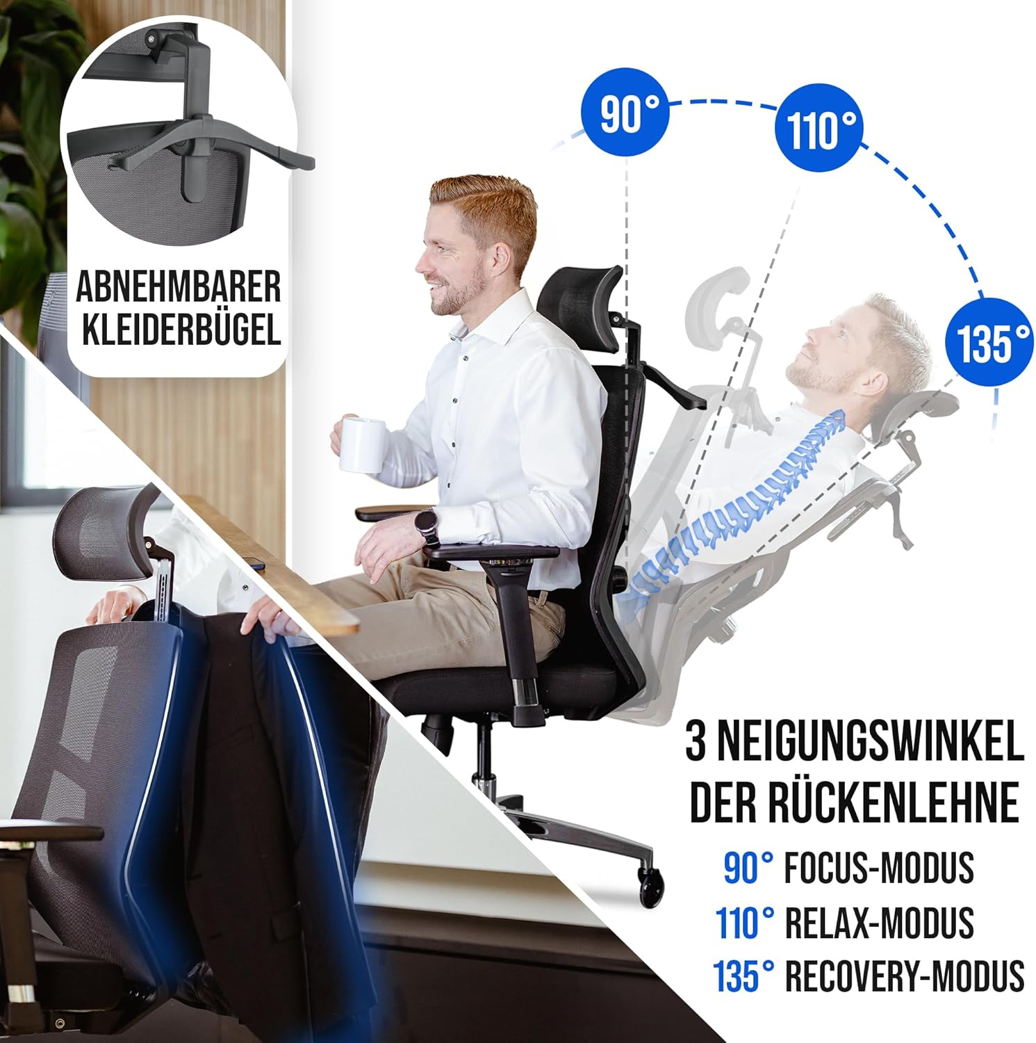 Bürostuhl Ergonomisch [TESTSIEGER] Kratzerfreie Rollen Atmungsaktiv | Ergonomischer Schreibtischstuhl | Büro Stuhl 150 kg Belastbar | Computerstuhl | Drehstuhl | Home Office Chair Ergonomic
