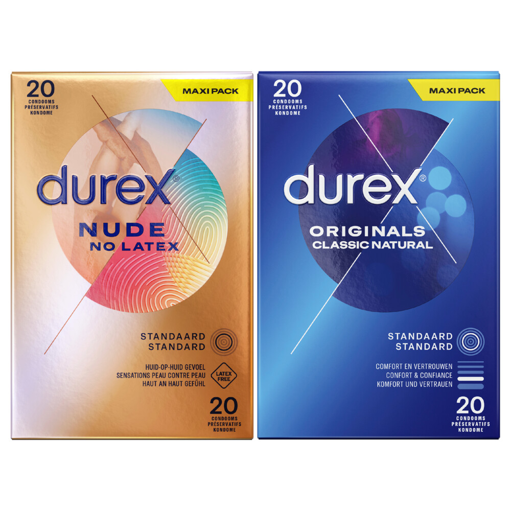 Durex - Nude No Latex Condooms 20 stuks & Classic Natural Condooms 20 stuks - Pakket