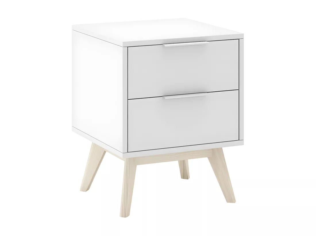 LAUPELL - Pack Lit 140x190cm + 2 Chevets 2 Tiroirs Pin Naturel et Blanc Scandinave