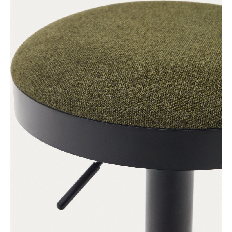 Tabouret Zaib en chenille vert foncé et acier noir mat hauteur 58-80 cm