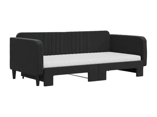 Lit de jour avec gigogne et matelas noir 90x190 cm velours