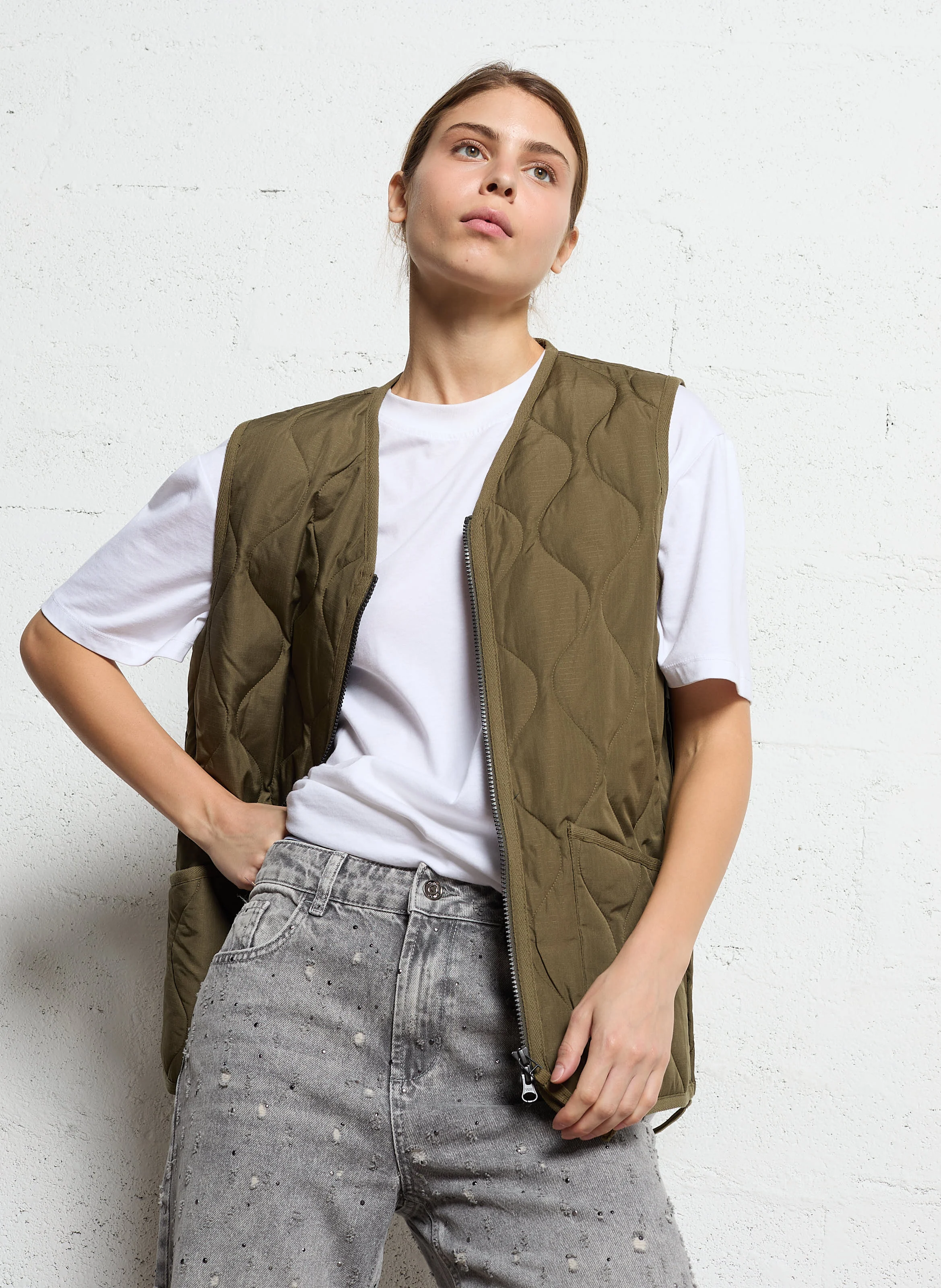 Veste droite matelassée | Kaki
