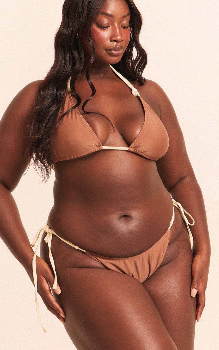 Chocolat Bas De Bikini Grande Taille À Nœuds Latéraux Et Bordure Contrastante