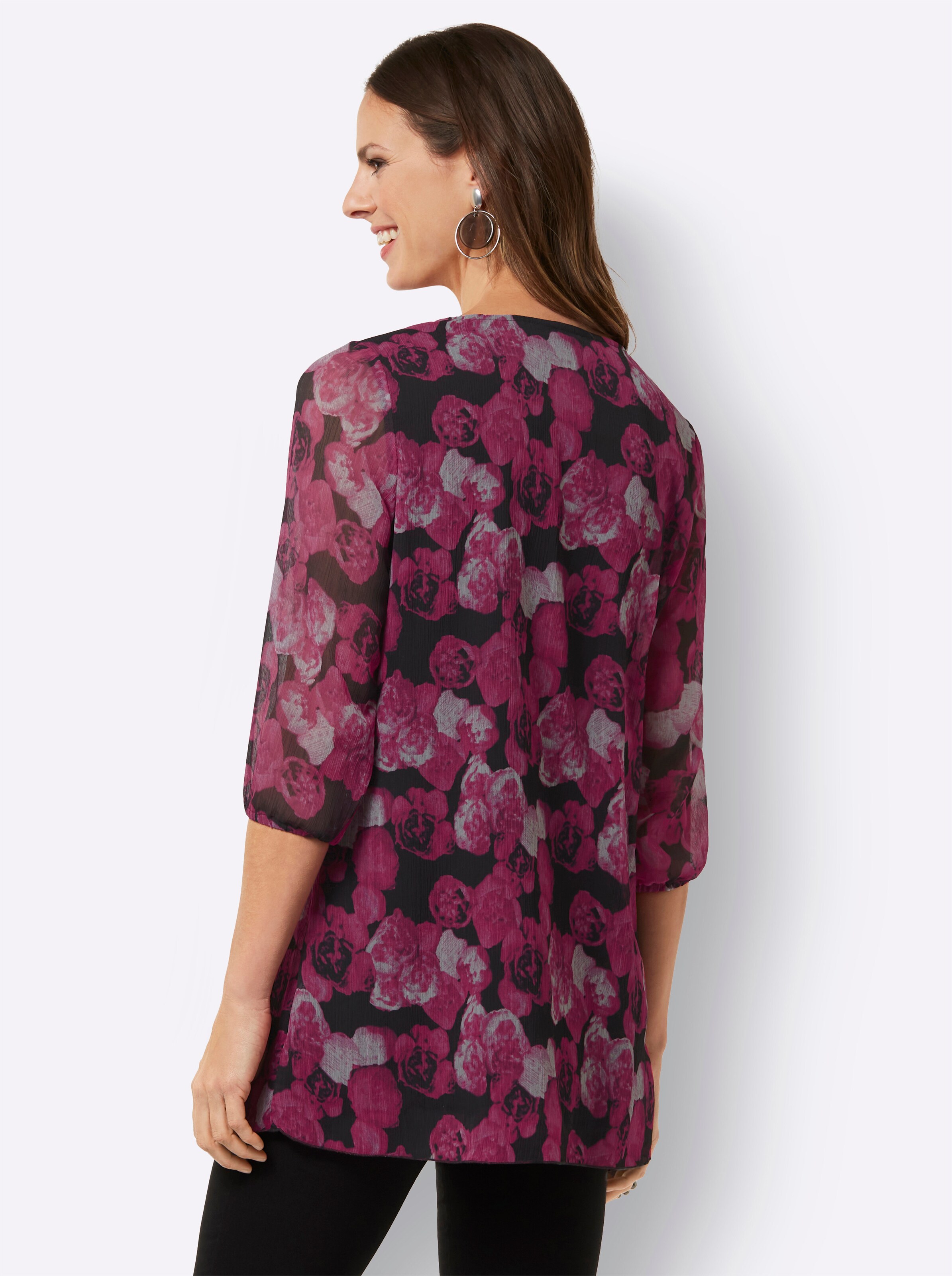 Tunika in schwarz-fuchsia-bedruckt