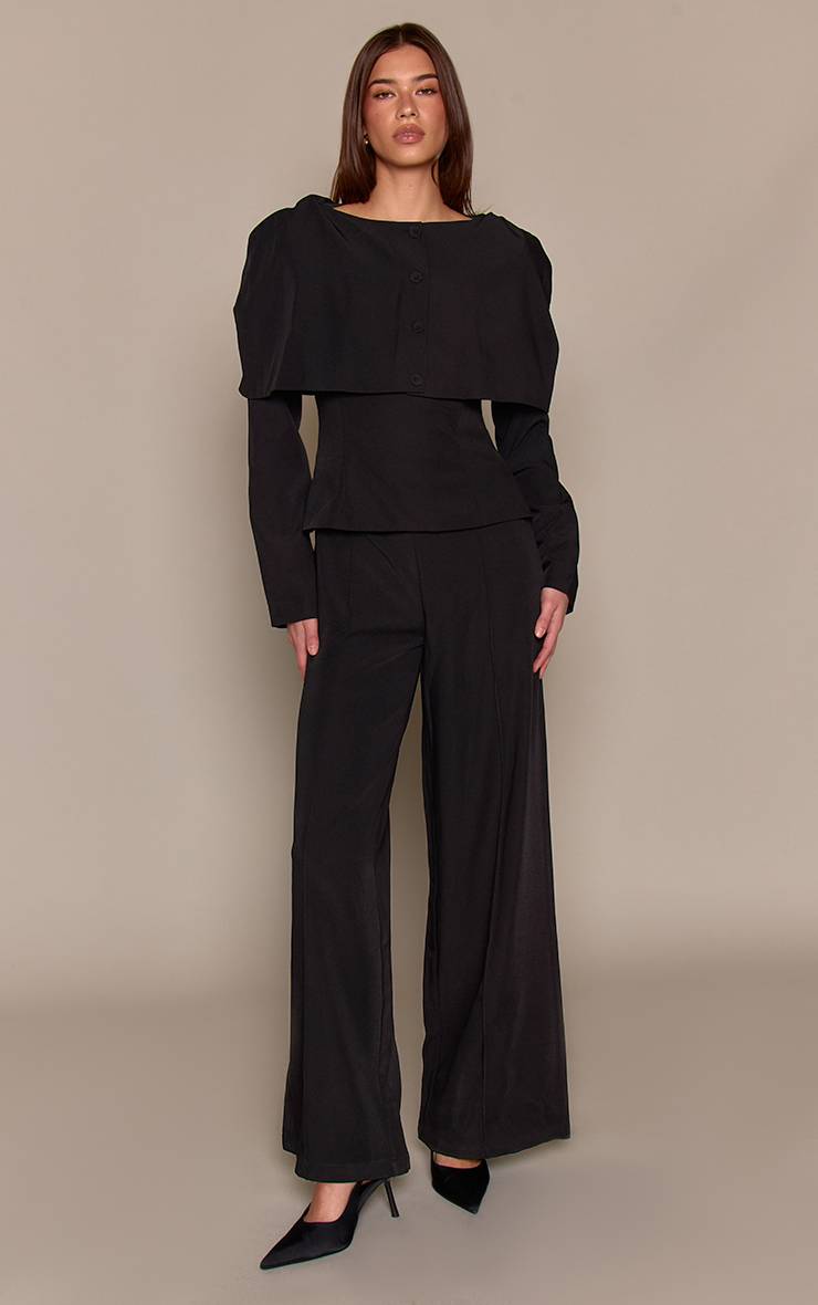 Noir Combinaison-pantalon Ajustée Tissée À Manches Longues Avec Boutonnage