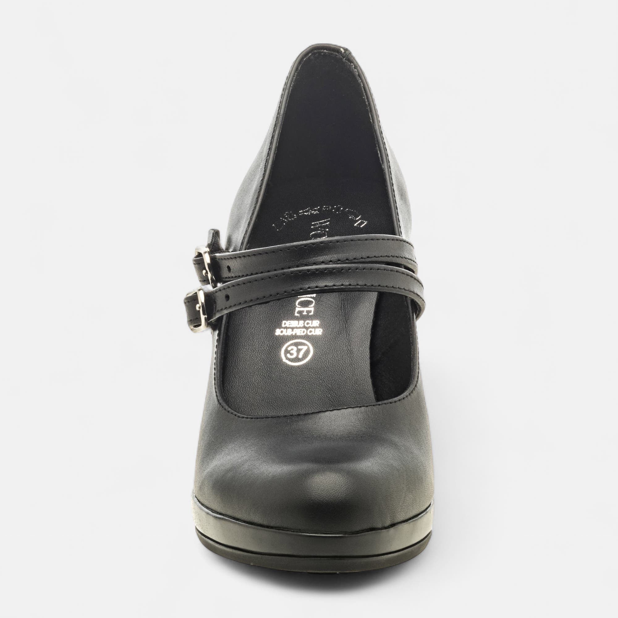Babies à talon Femme en cuir noir