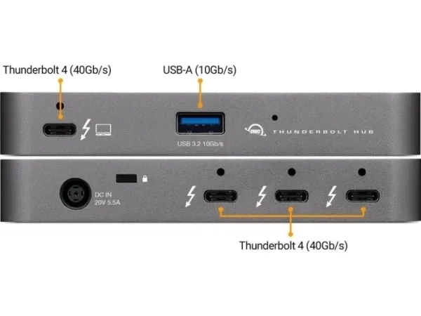 OWC Thunderbolt Hub - Hub - 4 x USB-C - Skrivebord - Sort/Grå