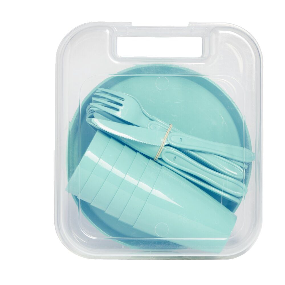 Service de pique-nique pour 6 personnes plastique bleu
