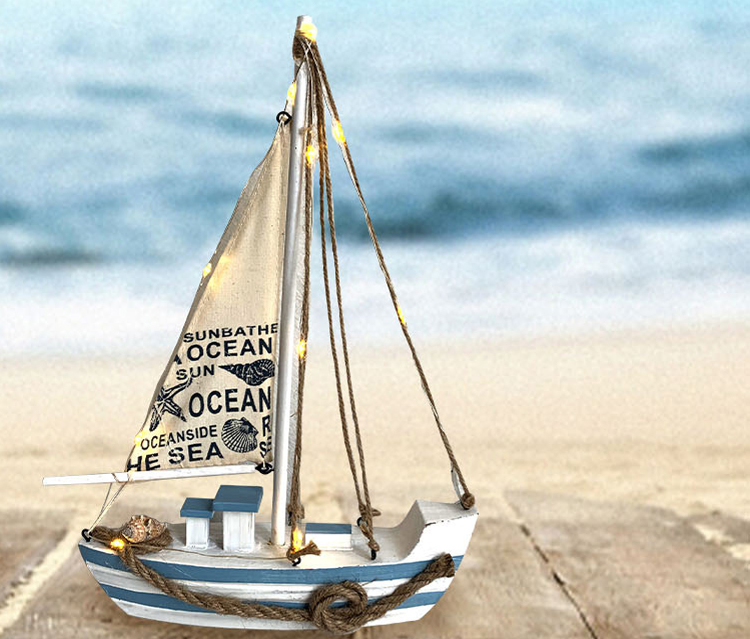Miniatur Segelboot Home Deko Badezimmer Accessoire mit Beleuchtung (Batteriebetrieben)
