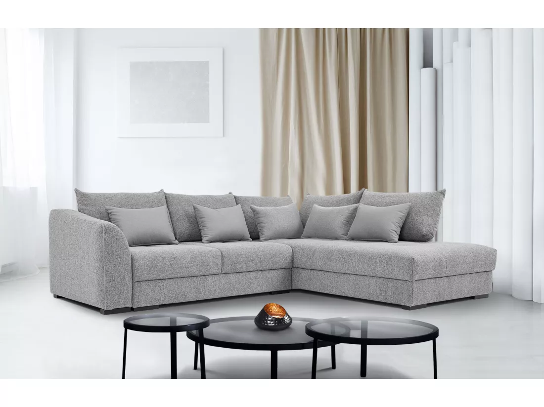 Canapé d'angle droit 5 places convertible tissu gris moyen - Elbe