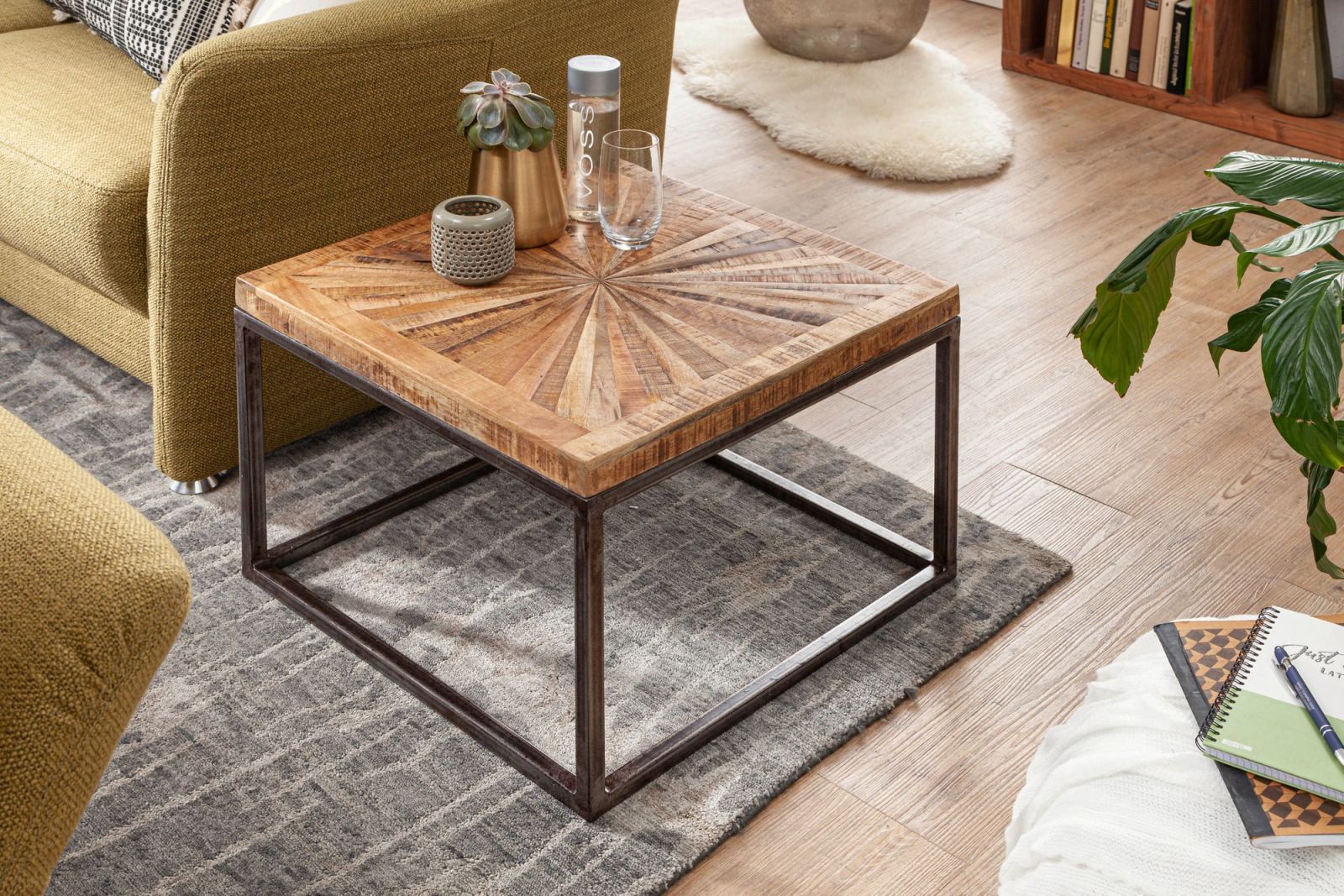 Couchtisch - Mangoholz - schwarz - 55 cm
