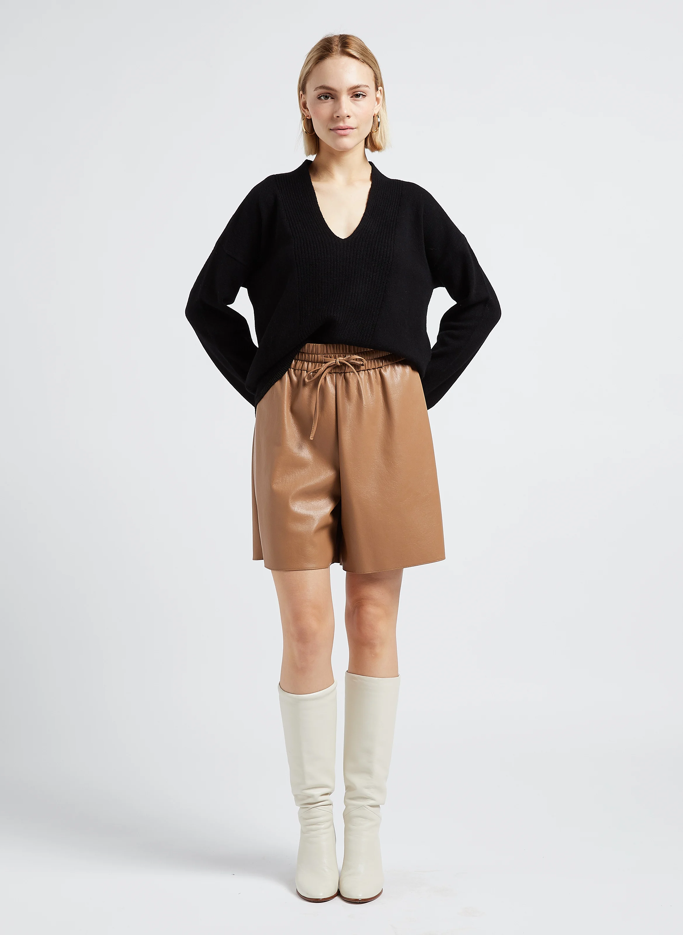 PIERA - Short fluide enduit| Beige