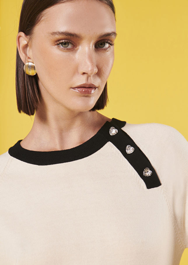 Pull Pastelleécru en laine et coton