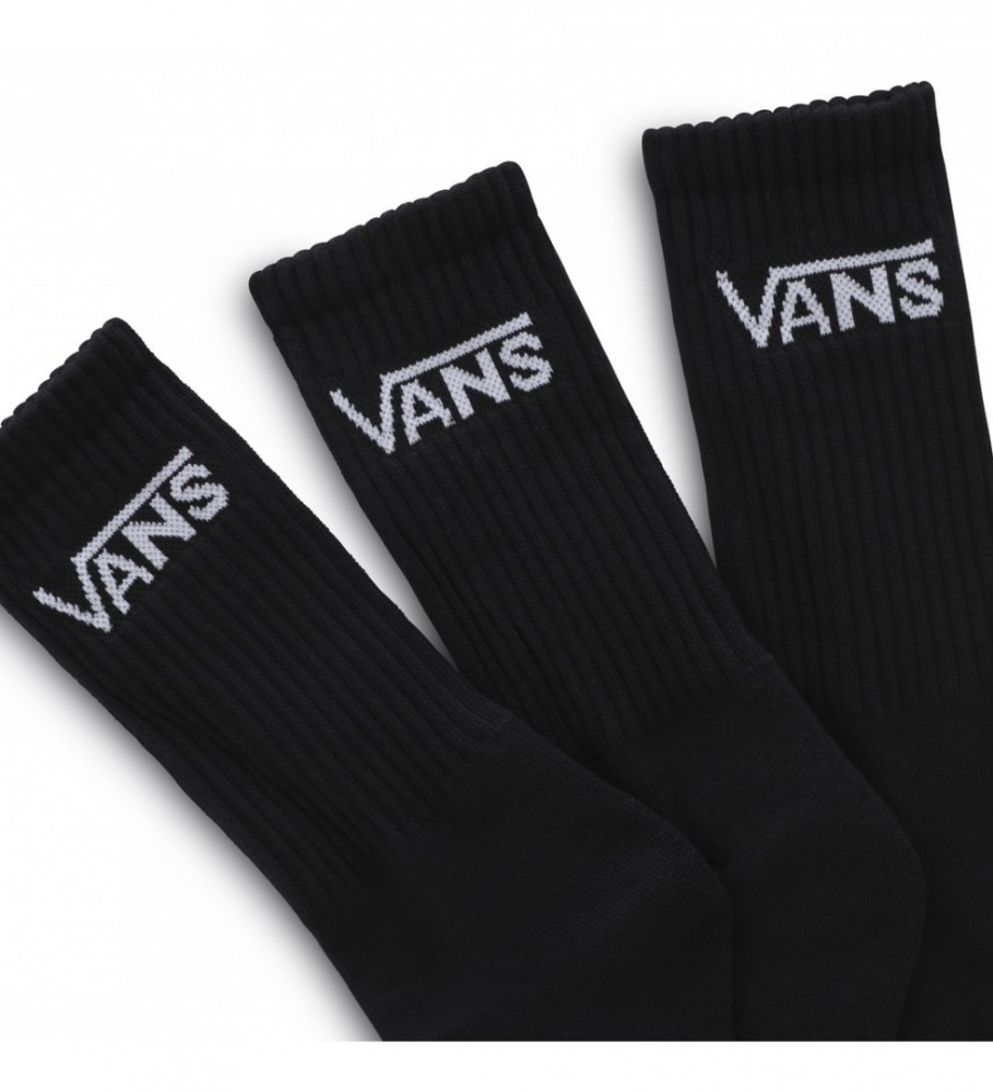 Conjunto de 3 pares de meias clássicas até o joelho da Vans, pretas.