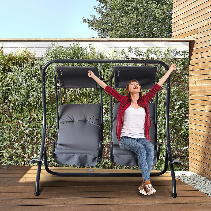 Outsunny Gartenschaukel mit Sonnendach grau