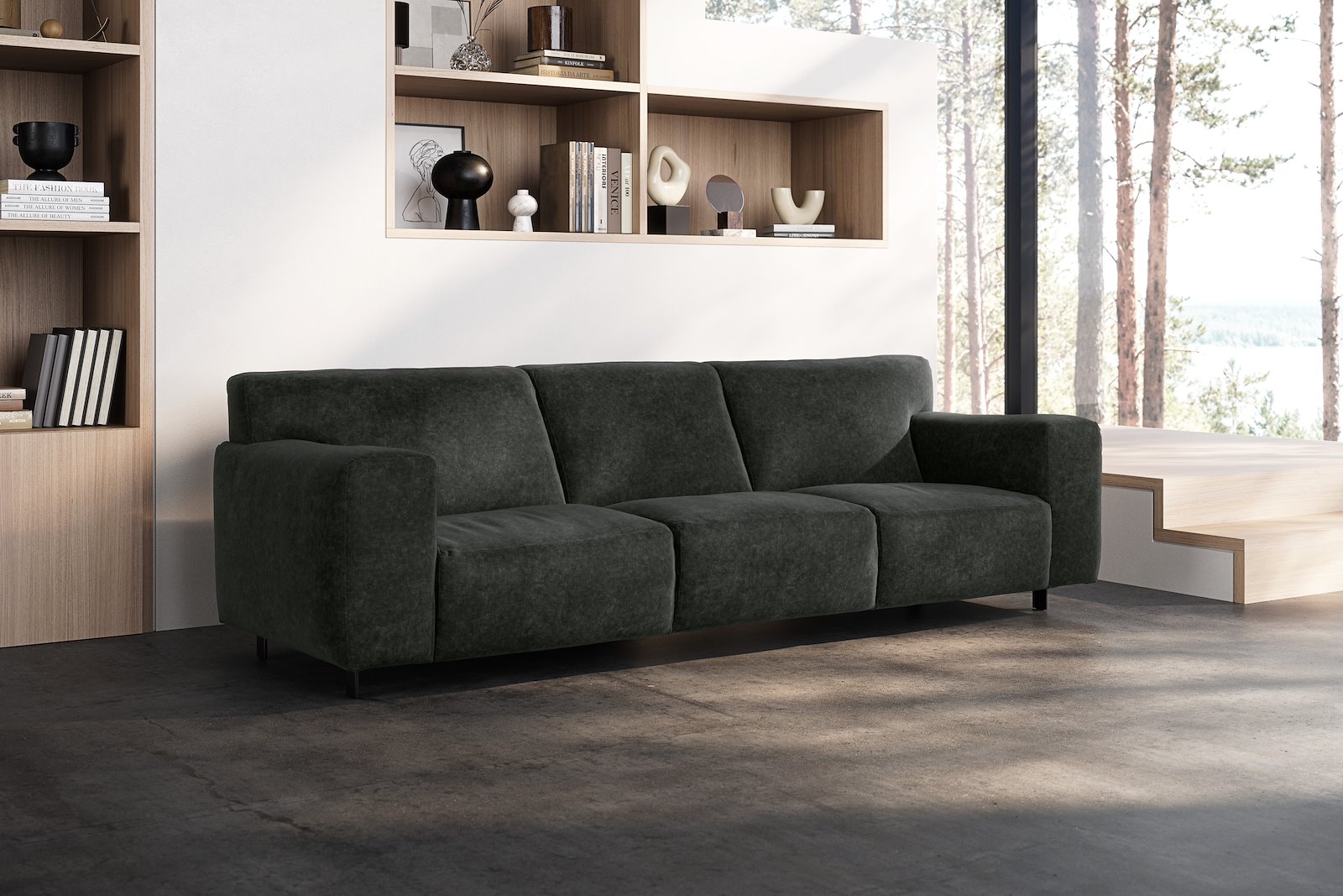 Vesta 4-seter I Tekstil Eros Antracit, standardsøm, sort metallben 10 cm, Comfort CM