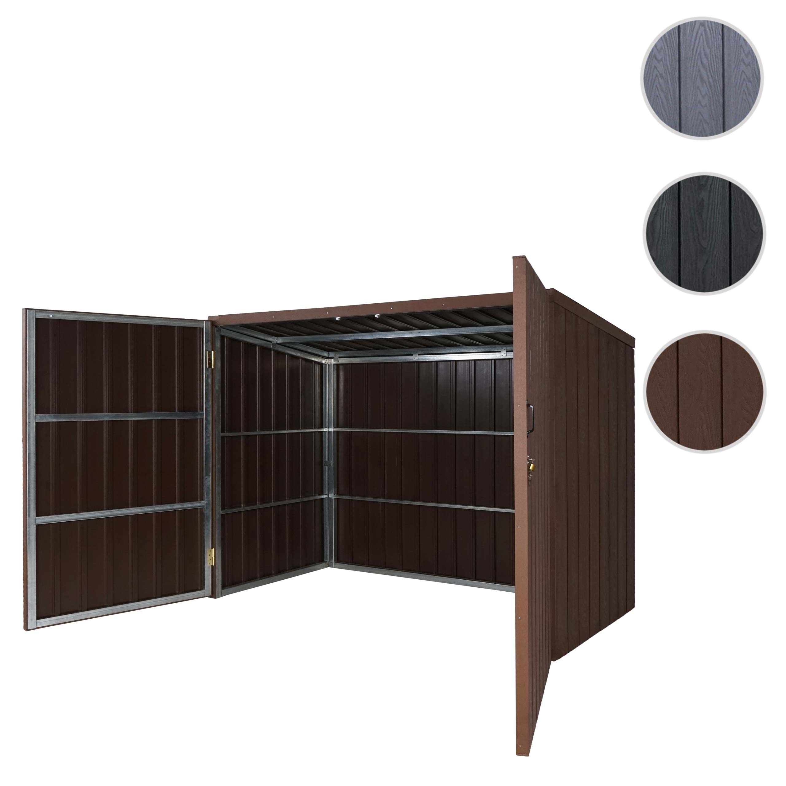 Mülltonnenverkleidung MCW-J29, Mülltonnenbox für Müllcontainer 660-1100L, WPC Metall 172x213x160cm ~ braun