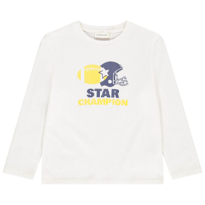 T-shirt manches longues en jersey visuel light rubber pour garçon - Ecru