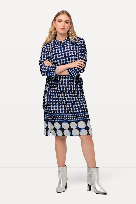 Midikleid, Punkte-Mix, Hemdkragen, 3/4-Arm