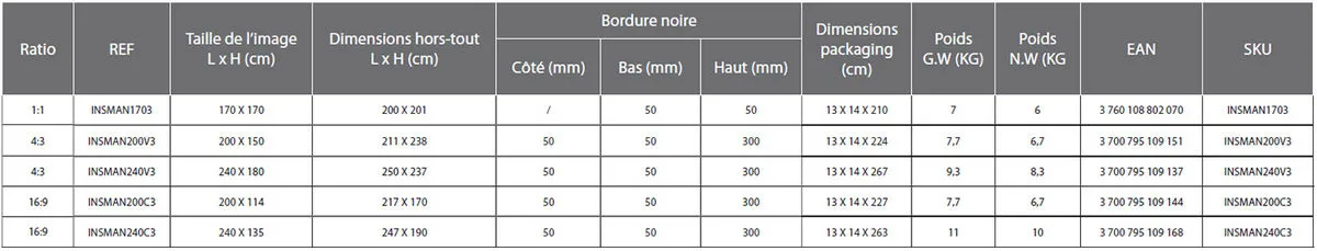 Instaal Insman 200C3 (16:9) Écrans de projection manuels