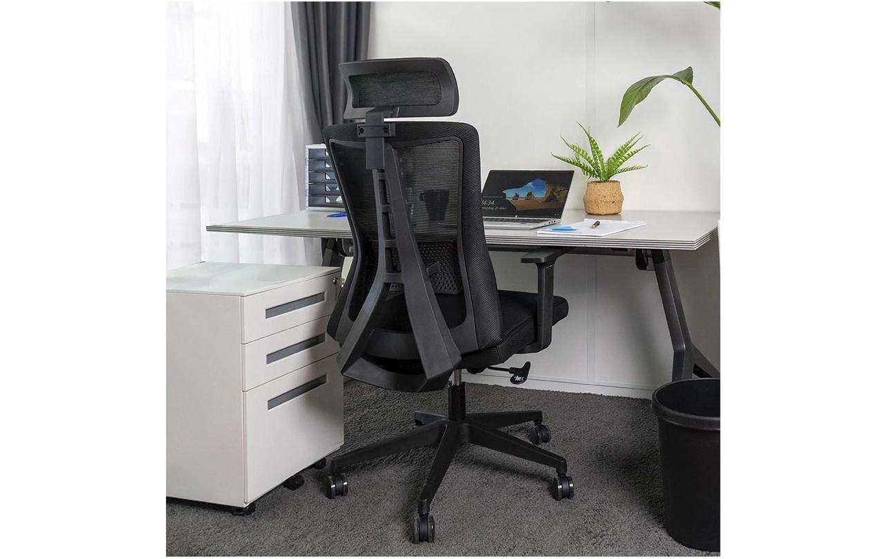 Bürostuhl ErgoFlex Schwarz<br>Drehbarer Stuhl mit Armlehnen und Kopfstütze