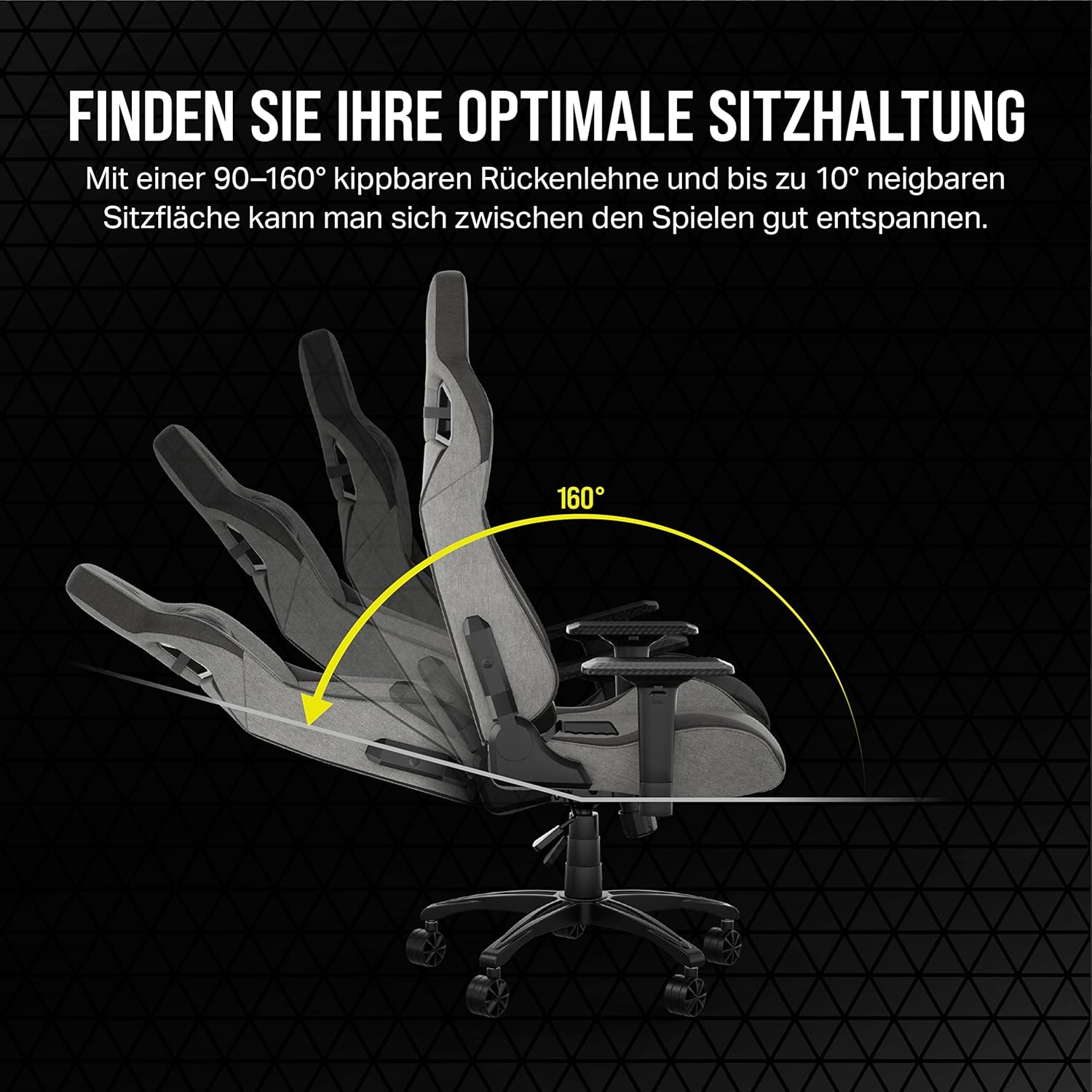 Corsair T3 RUSH Gaming-Stuhl mit Stoffbezug (2023) – Vom Rennsport inspiriertes Design – Bezug aus Weichem – Gepolstertes Nackenkissen – Lendenstütze aus Memory-Schaumstoff – Schwarz und Holzkohle