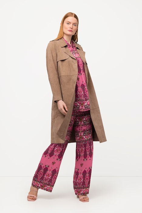 Leder-Trenchcoat, Veloursleder, Reverskragen