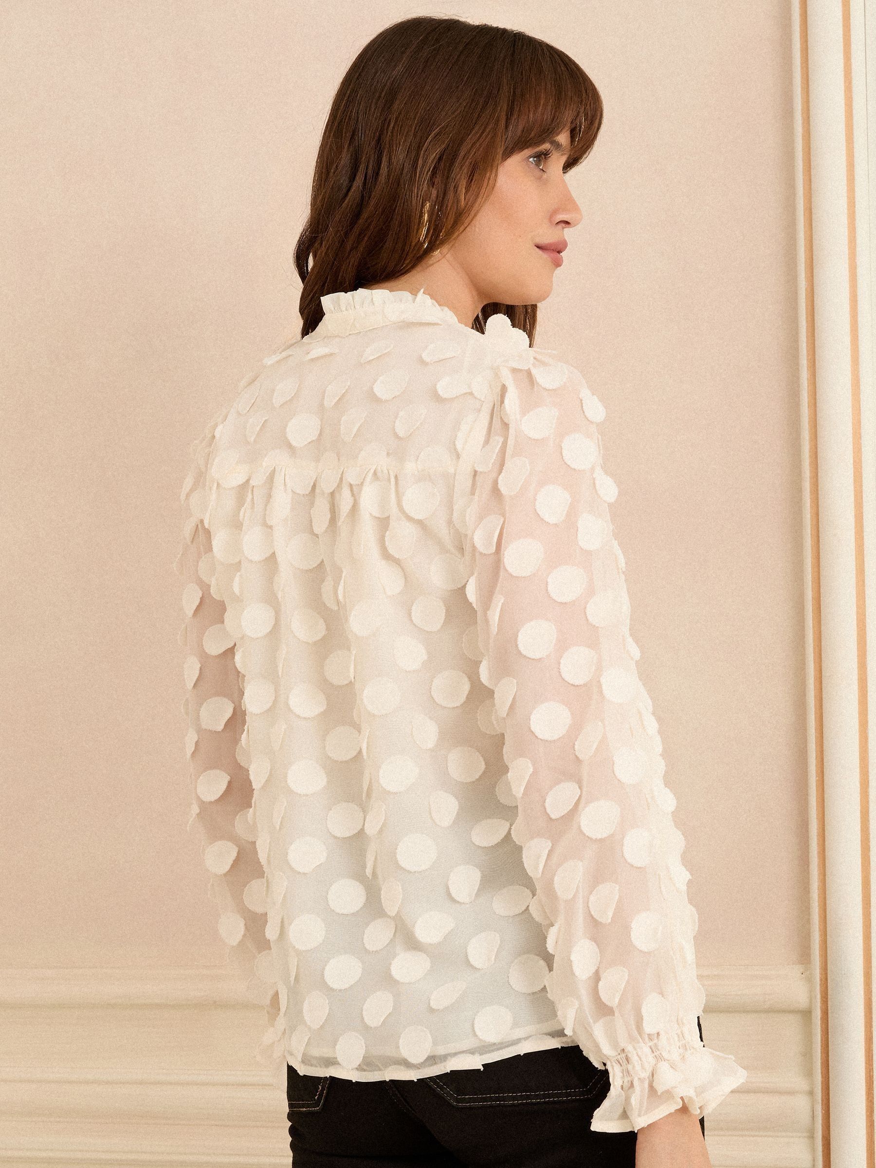 Wit - Love & Roses 3D blouse met lange mouwen en stippen