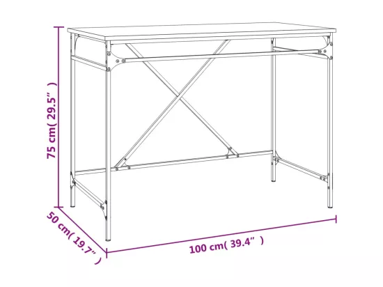 Bureau noir 100x50x75 cm bois d'ingénierie et fer