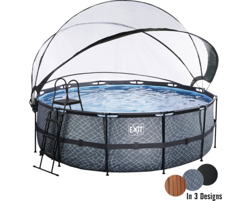 EXIT StonePool ronde opzetzwembadset, Ø 427x122 cm, inclusief zandfiltersysteem, afdekking & ladder, steenlook