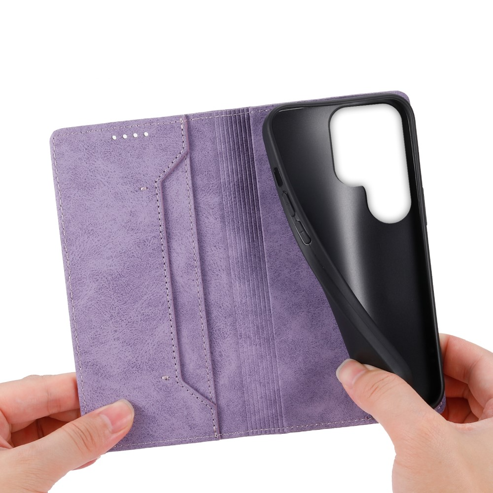 Samsung Galaxy S25 Ultra Leder Tasche Flip Wallet Etui mit Kartenfächern (RFID Schutz) - Lila