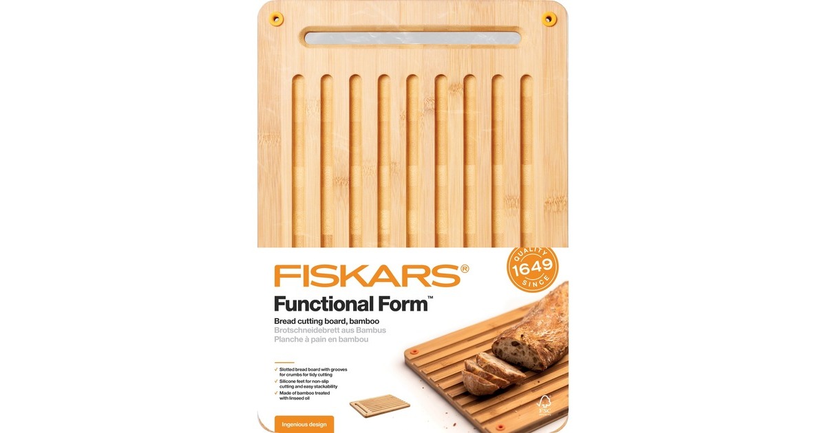 FiskarsFunctional Form Bamboe broodsnijplank  (Houtkleur, FSC-gecertificeerd bamboe | met gegleufde kant)