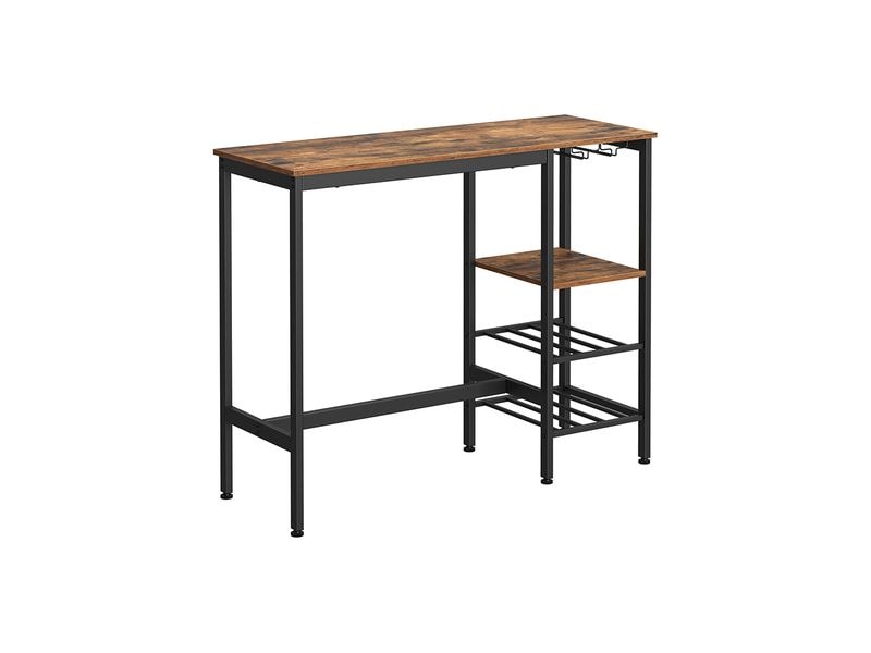 VASAGLE Bartisch Industrial 40 x 90 cm, Braun/Schwarz Bartisch mit Halterungen