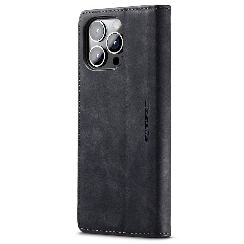 iPhone 15 Pro Leder Tasche Flip Wallet Etui mit Kartenfächern - Schwarz