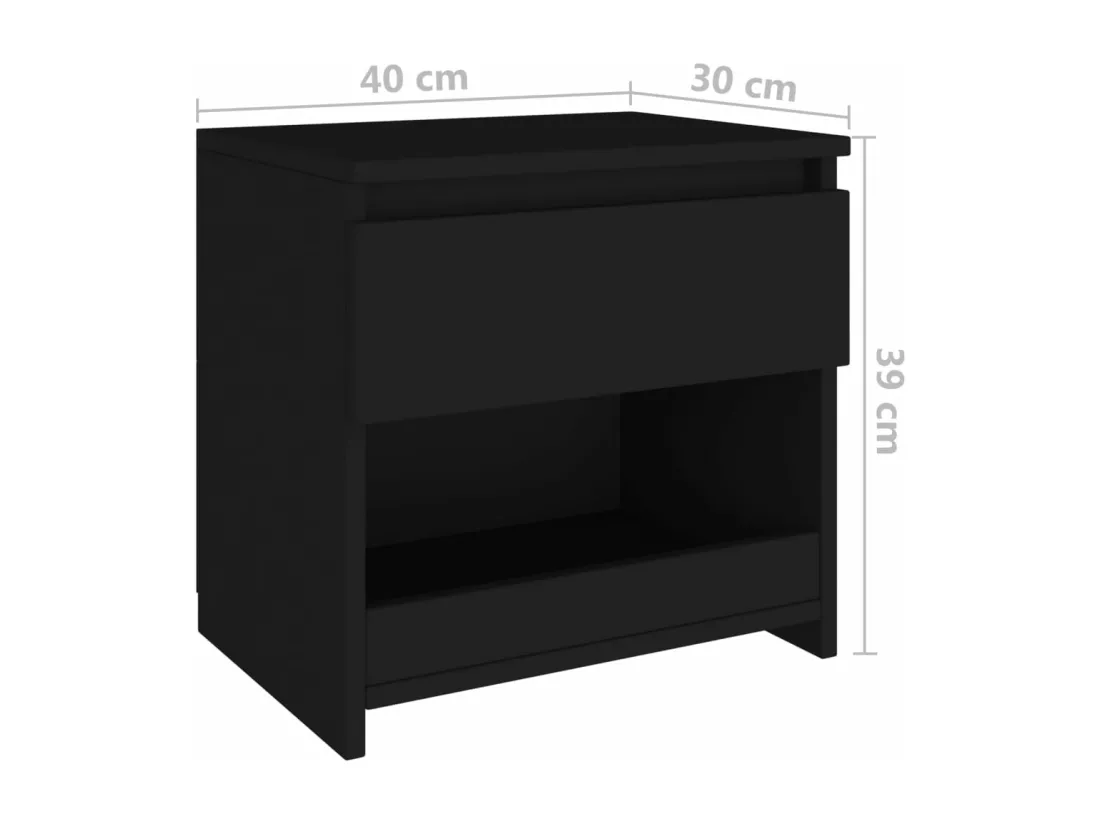 Tables de chevet 2 pièces Noir 40x30x39 cm Aggloméré