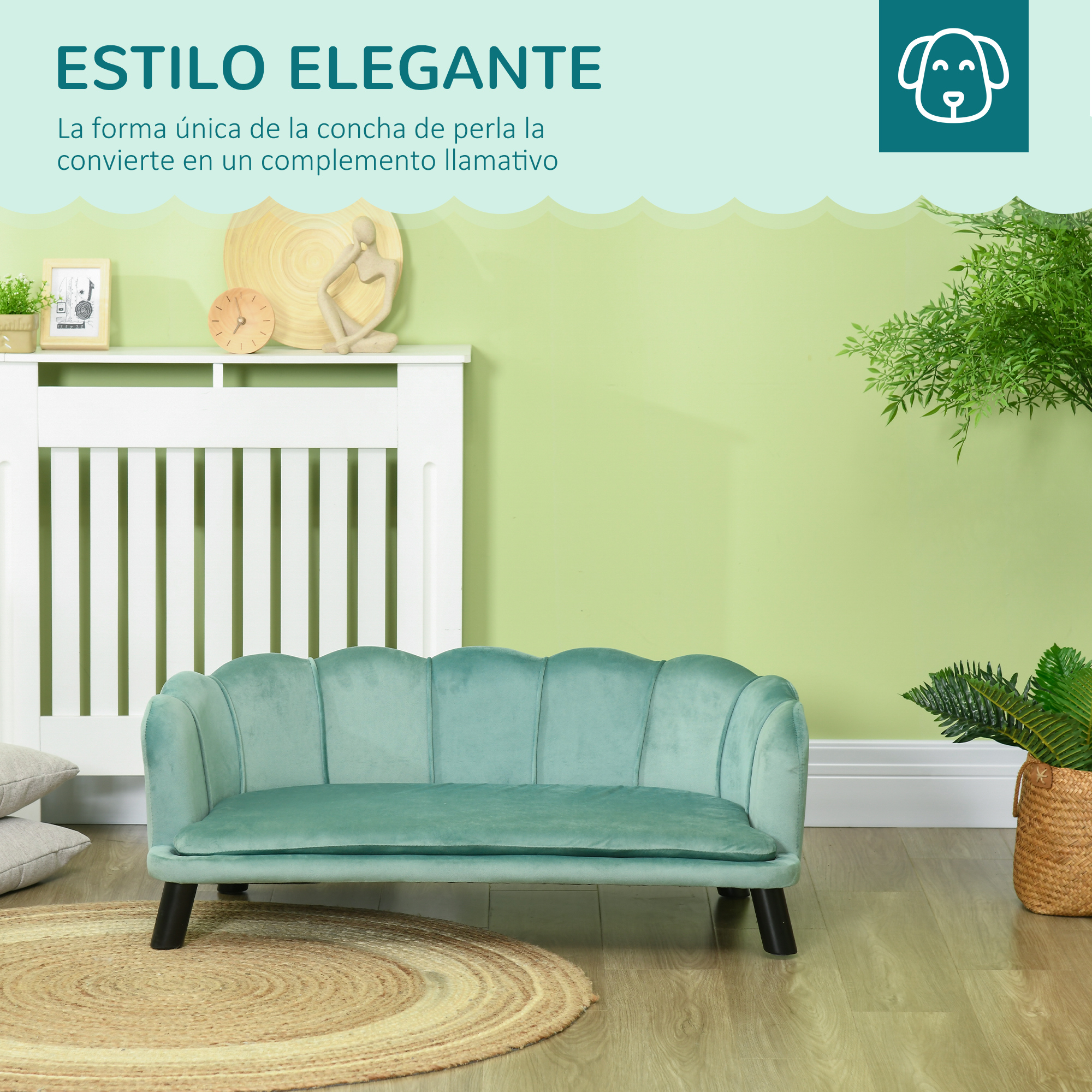 Sofá PawHut tamanho médio para cães e gatos, estofado em veludo com pés de madeira, capacidade de carga de 25 kg, 98,5 x 60,5 x 35,5 cm, verde.