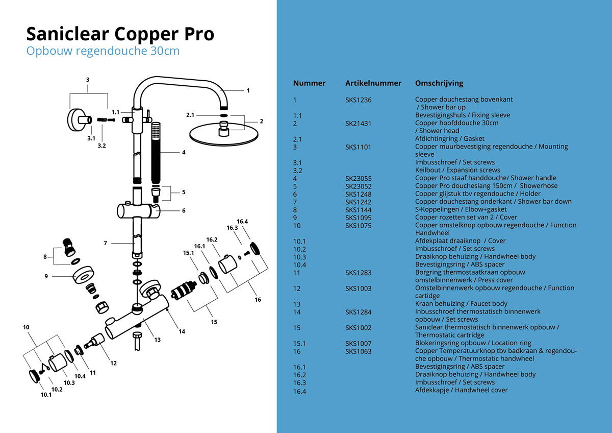 Saniclear Copper Pro opbouw regendouche 30cm hoofddouche zwart koper