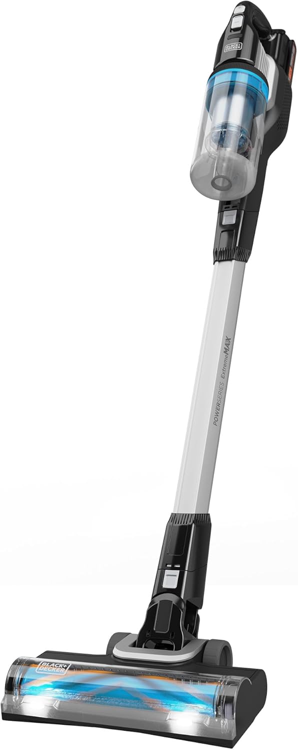 BLACK+DECKER POWERSERIES Extreme MAX Akku-Stielstaubsauger (18V, 2.0Ah, beutelloser 4in1 Boden- & Handstaubsauger, kabellos, mit Elektrobürste & LED-Licht, inkl. Zubehör, Akku & Ladegerät) BHFEB520D1