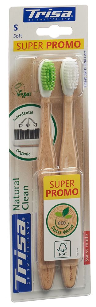 TRISA Natural Clean Holzzahnbürste soft DUO 2 Stk