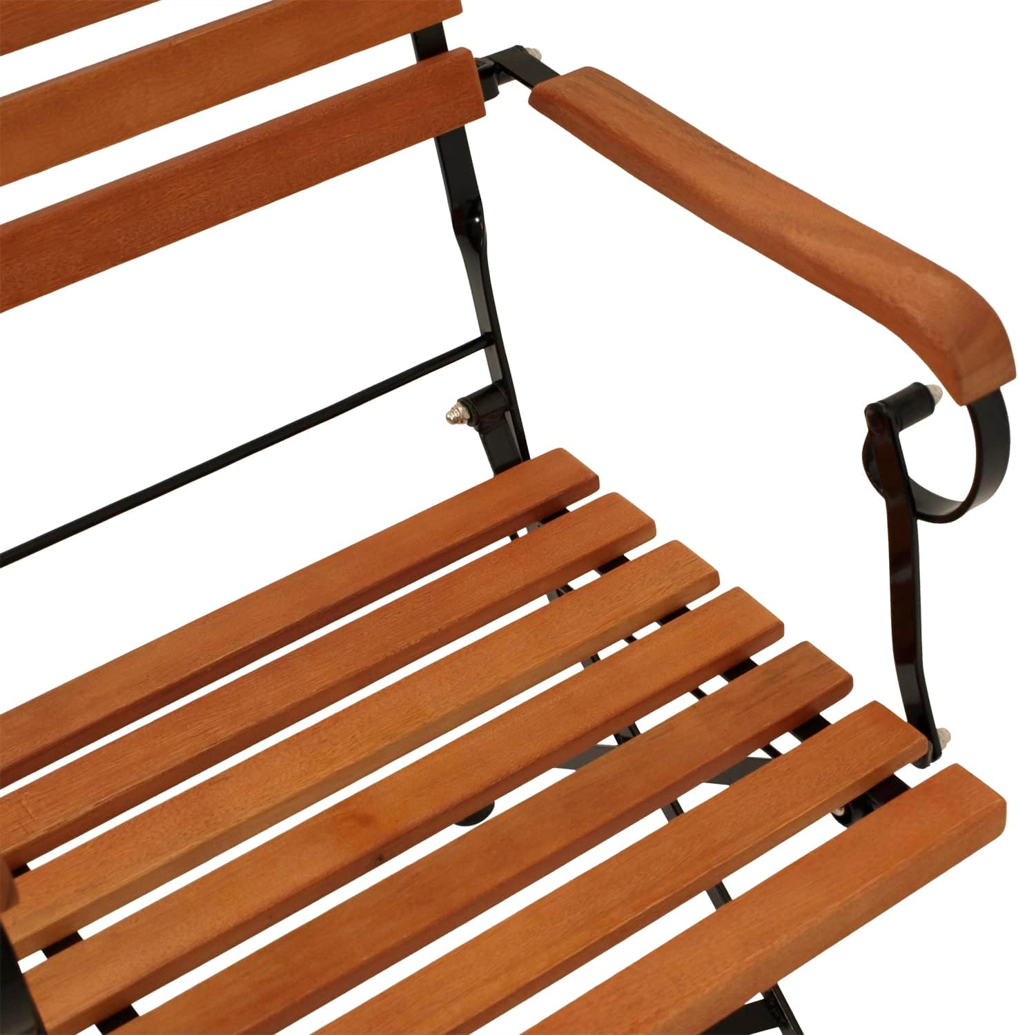 DEGAMO Garten Sitzgruppe Klappgarnitur HOFGARTEN 3-teilig (2X Armlehnensessel, 1x Tisch rund 75cm), Stahl schwarz pulverbeschichtet, Eukalyptus Holz braun geölt, FSC®-Zertifiziert, Outdoor