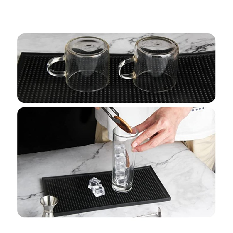 (30x15cm) Silikon Abtropf Matte Bar Anti-Rutsch Cocktail Unterlage Überlaufmatte - Schwarz