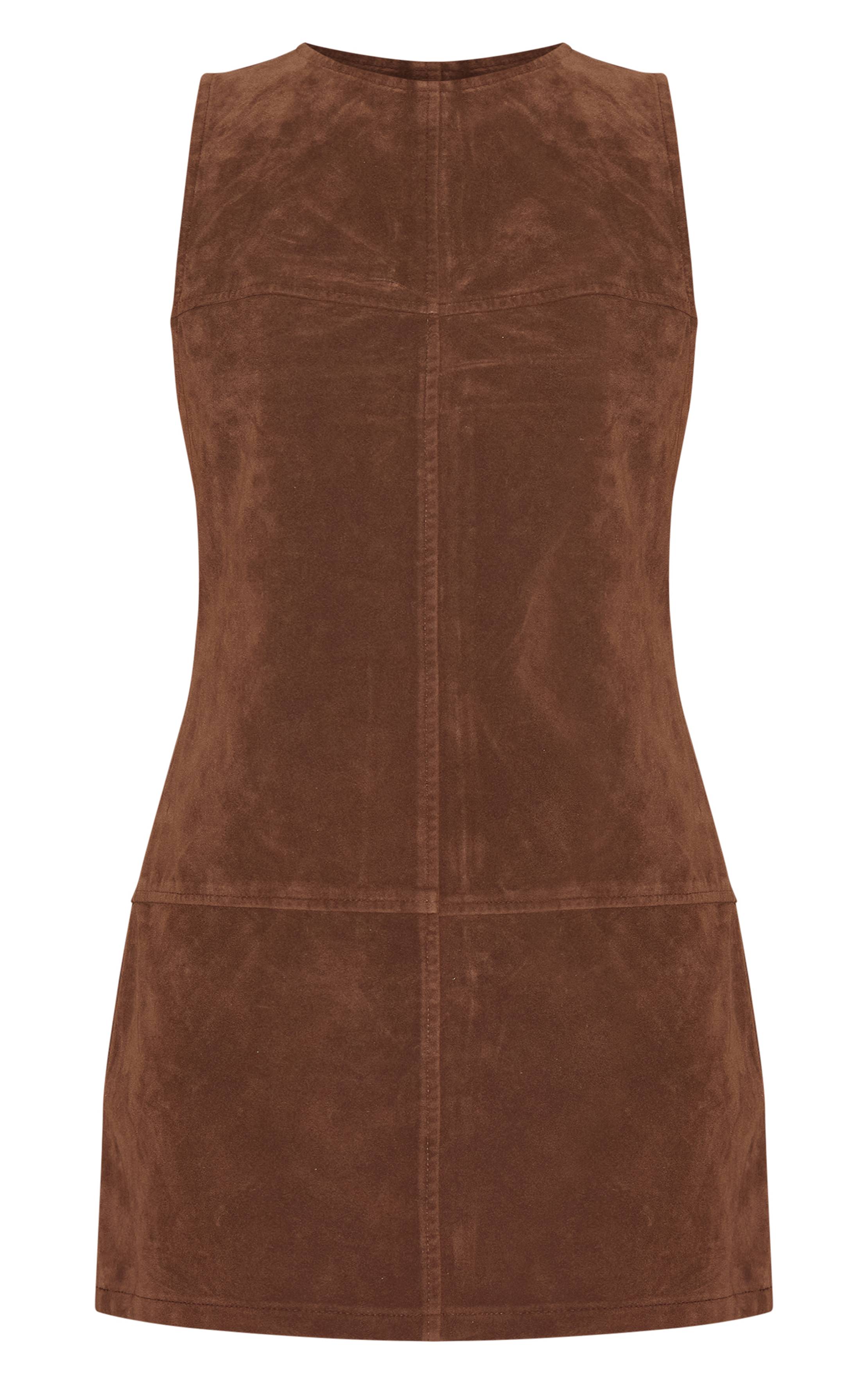 Deep Chocolate Robe Droite Sans Manches En Faux Suède Structuré Avec Détails De Coutures