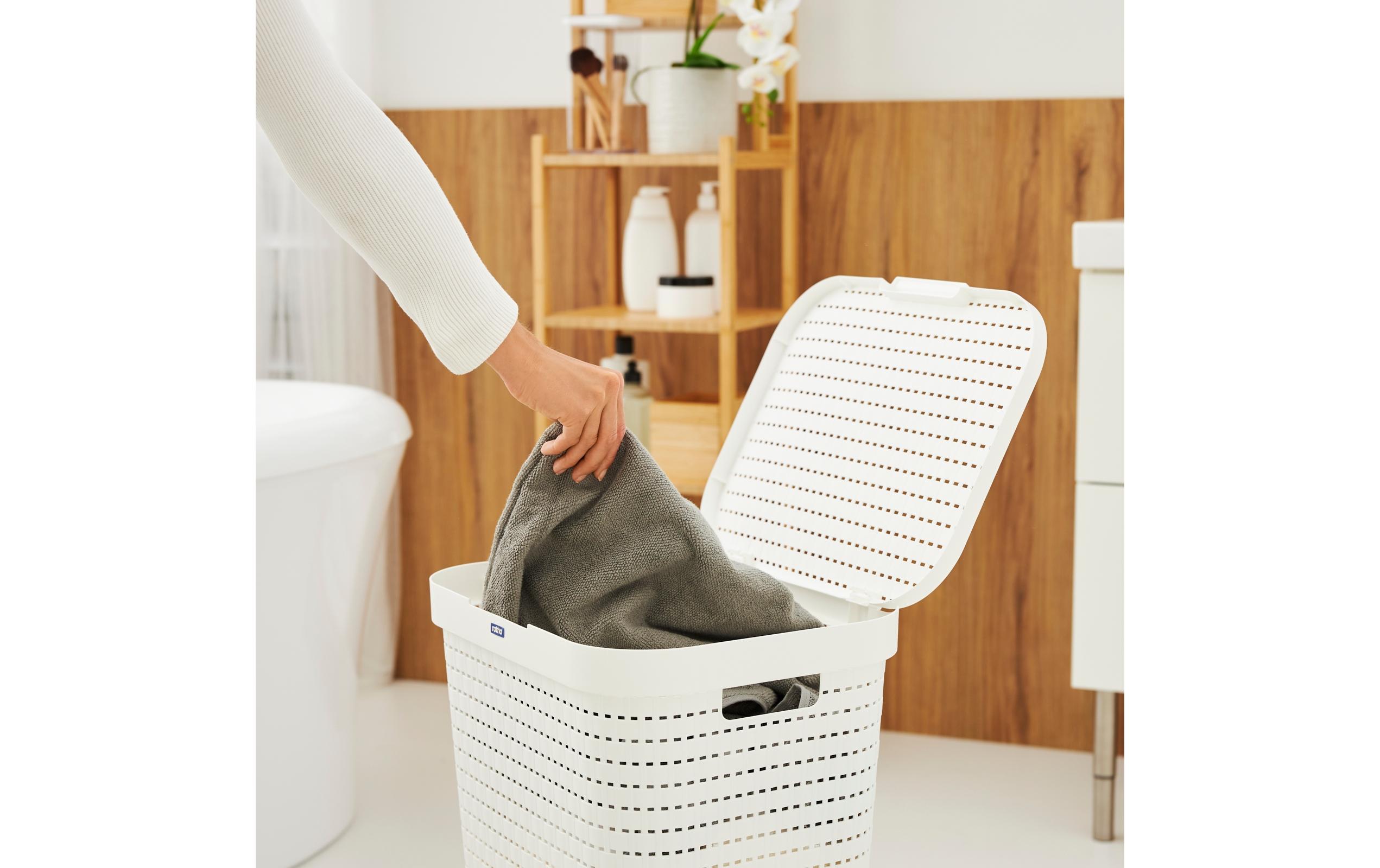 Wäschesammler Country 55 l, WeissWäschekorb mit Deckel